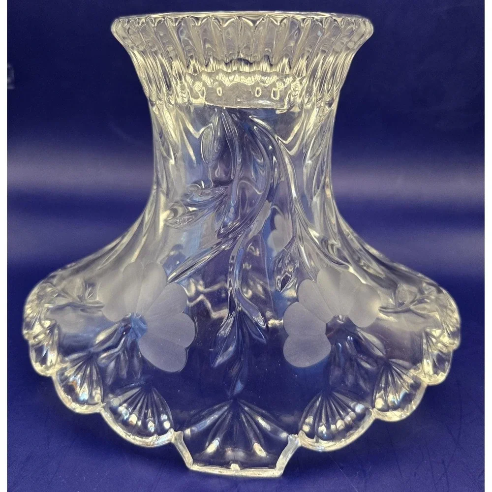 VTG‎ Crystal Vase Princess House Frosted Floral, Ruffled Flared Rim 1970 B#22